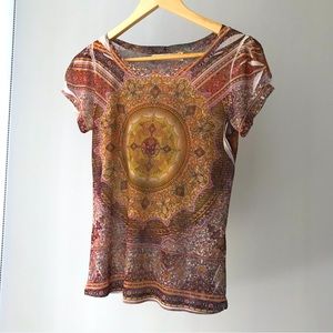 Miss Sixty Vintage Y2K  print mesh top Jean Paul Gaultier style